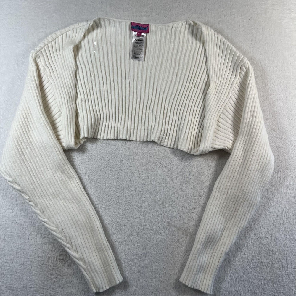 Edikted Shrug Sweater Womens M/L White Cropped Ribbed Knit Long Sleeve Bolero